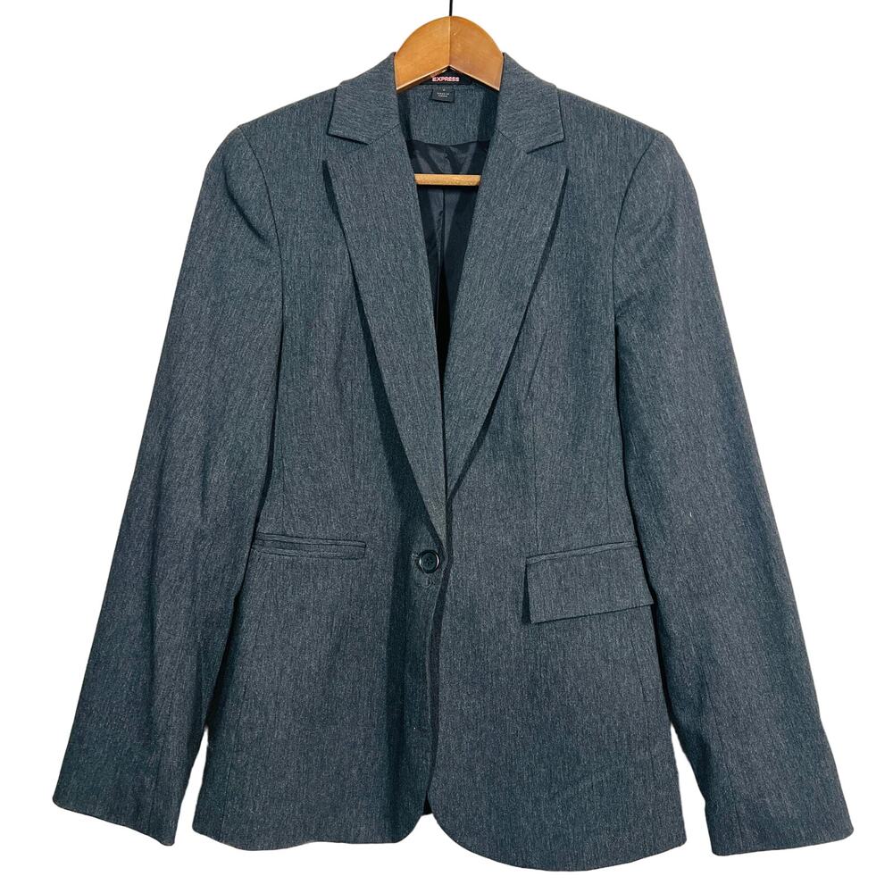 Express Basic Single Button Blazer Stretch Grey C… - image 1